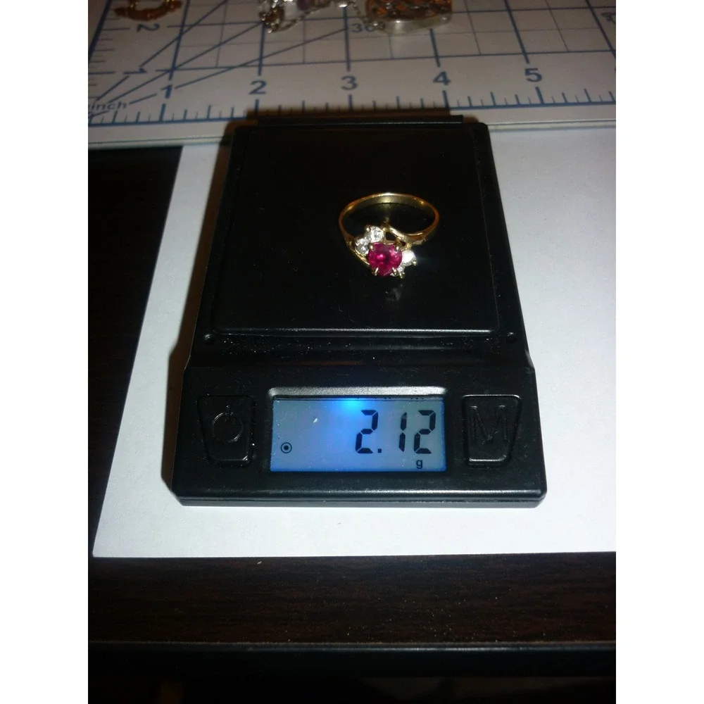 10K Yellow Gold Heart Ruby Diamond Accent Bypass Ring 417 ASK 2.12g Size 7